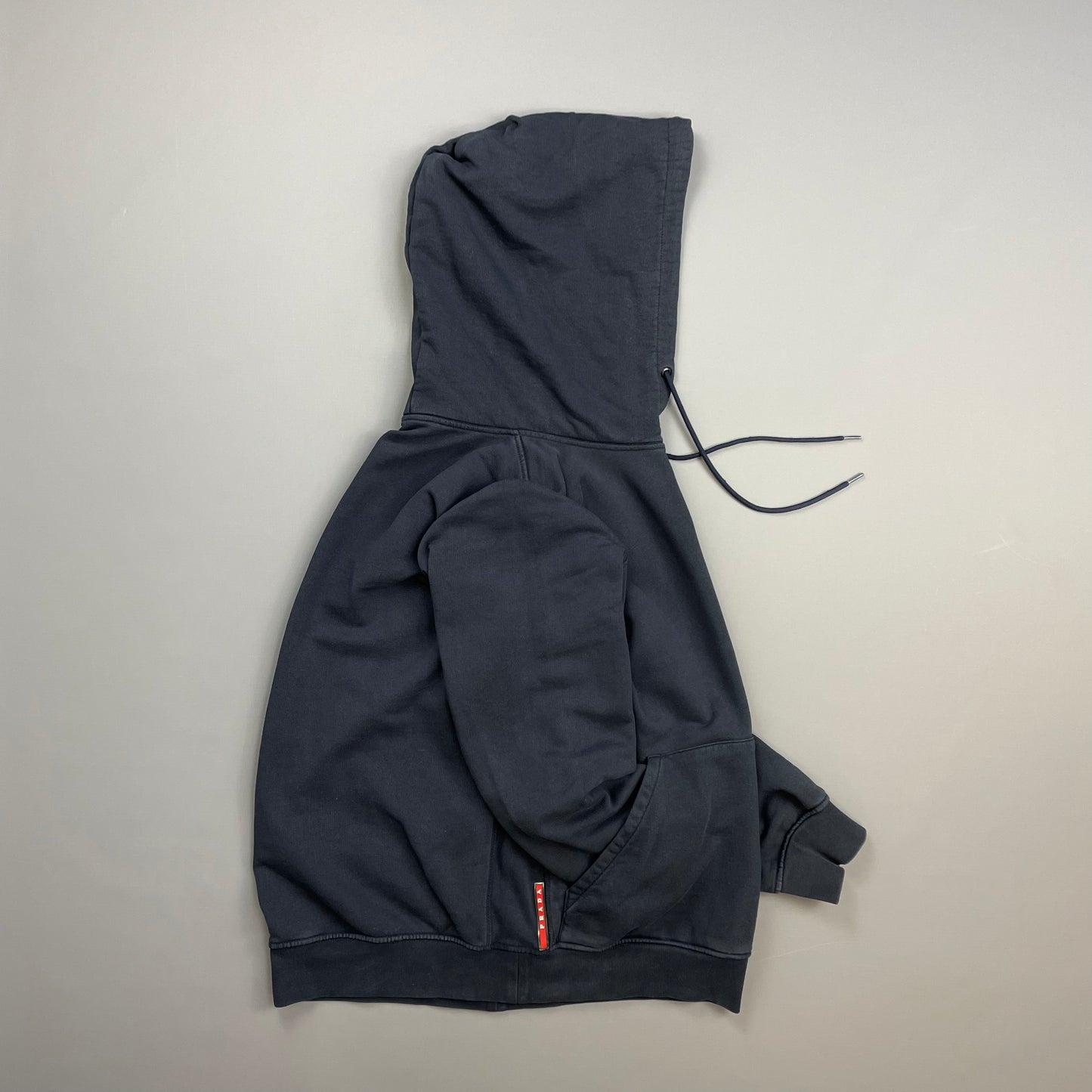 Prada Sport Navy Drawstring Zip-Through Cotton Hoodie
