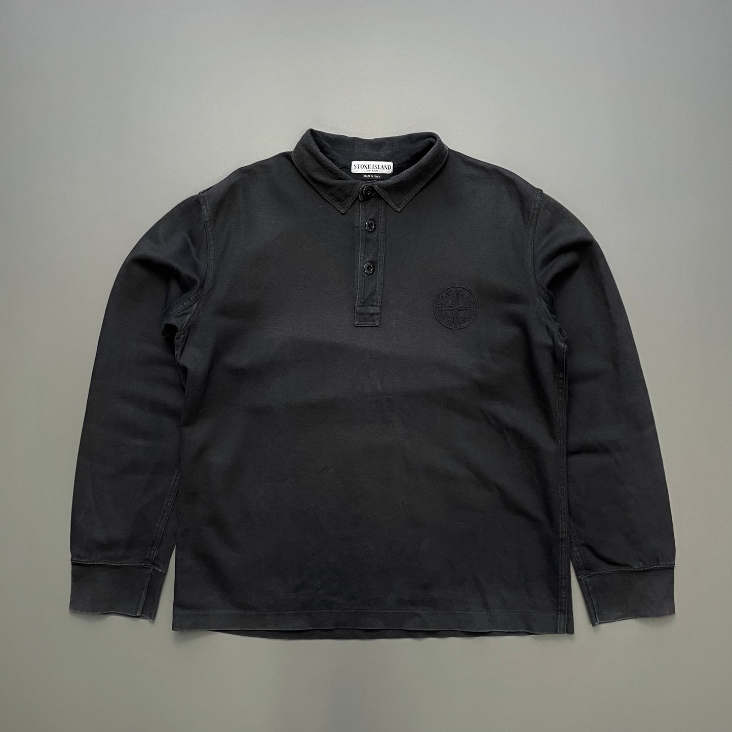Stone Island Black SS05 Coated Cotton Longsleeve Polo Shirt