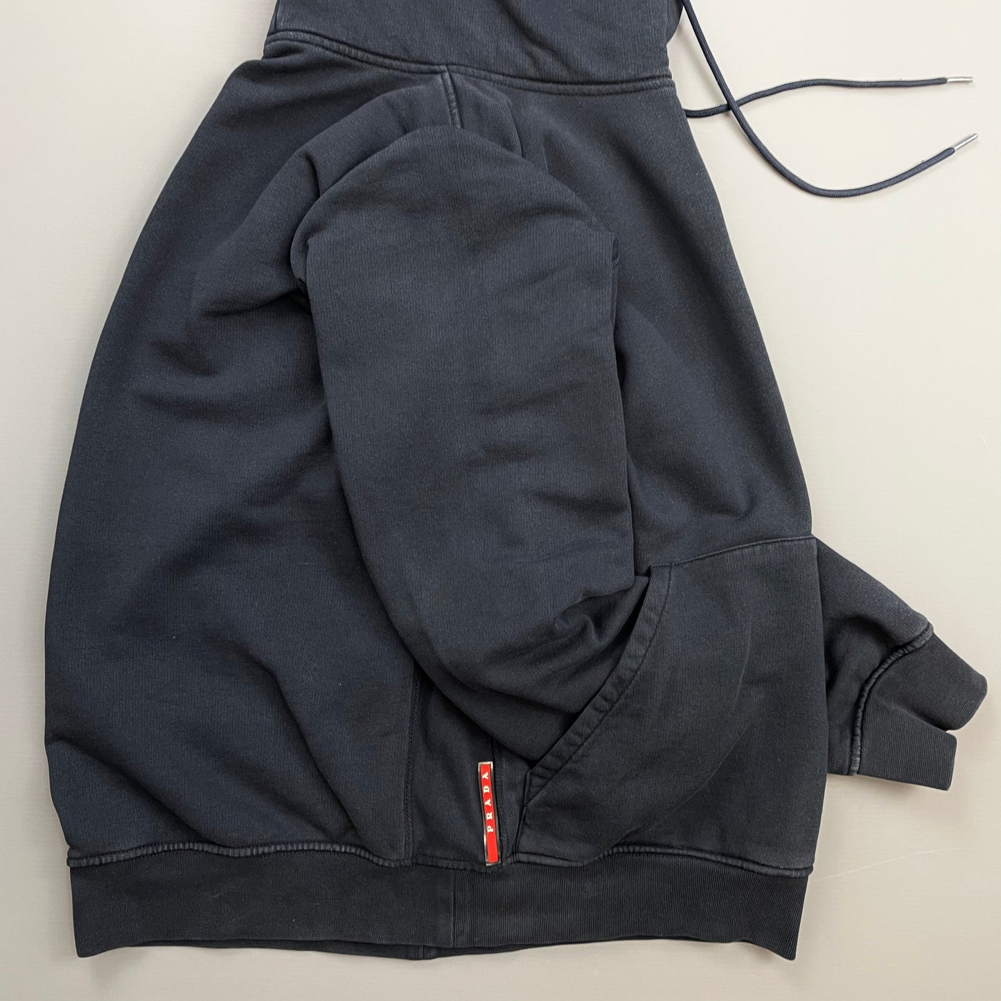 Prada Sport Navy Drawstring Zip-Through Cotton Hoodie