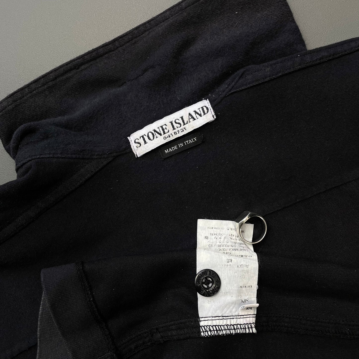 Stone Island Black SS05 Coated Cotton Longsleeve Polo Shirt