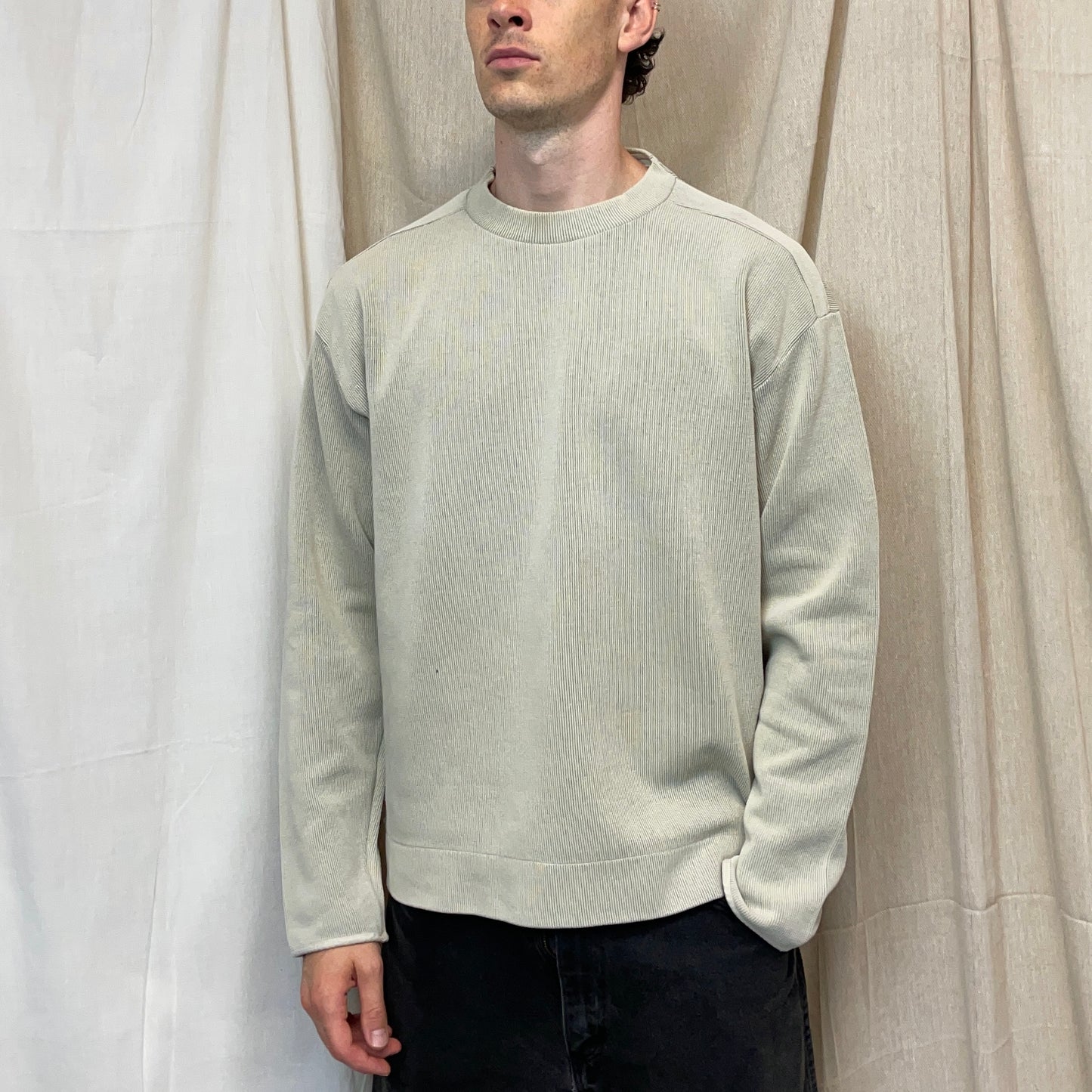 Stone Island Beige SS98 Ribbed Cotton Blend Technical Jumper