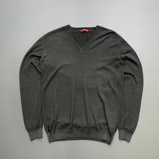 Prada Sport Forest Green 2009 Virgin Wool V-Neck Knit Jumper