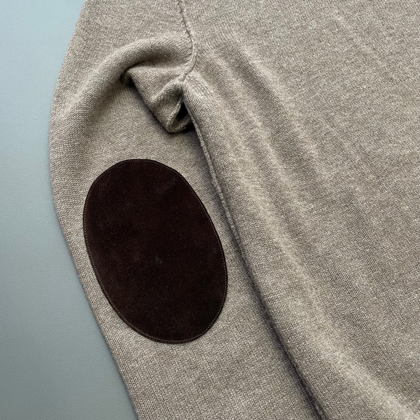 Prada Sport Brown Wool Knit & Leather Suede V-Neck Jumper