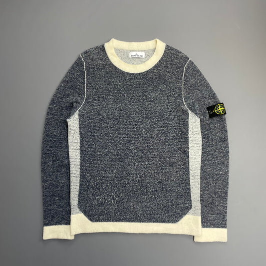 Stone Island Cream & Grey AW17 Wool Blend Tri-Tone Knit Crewneck Jumper