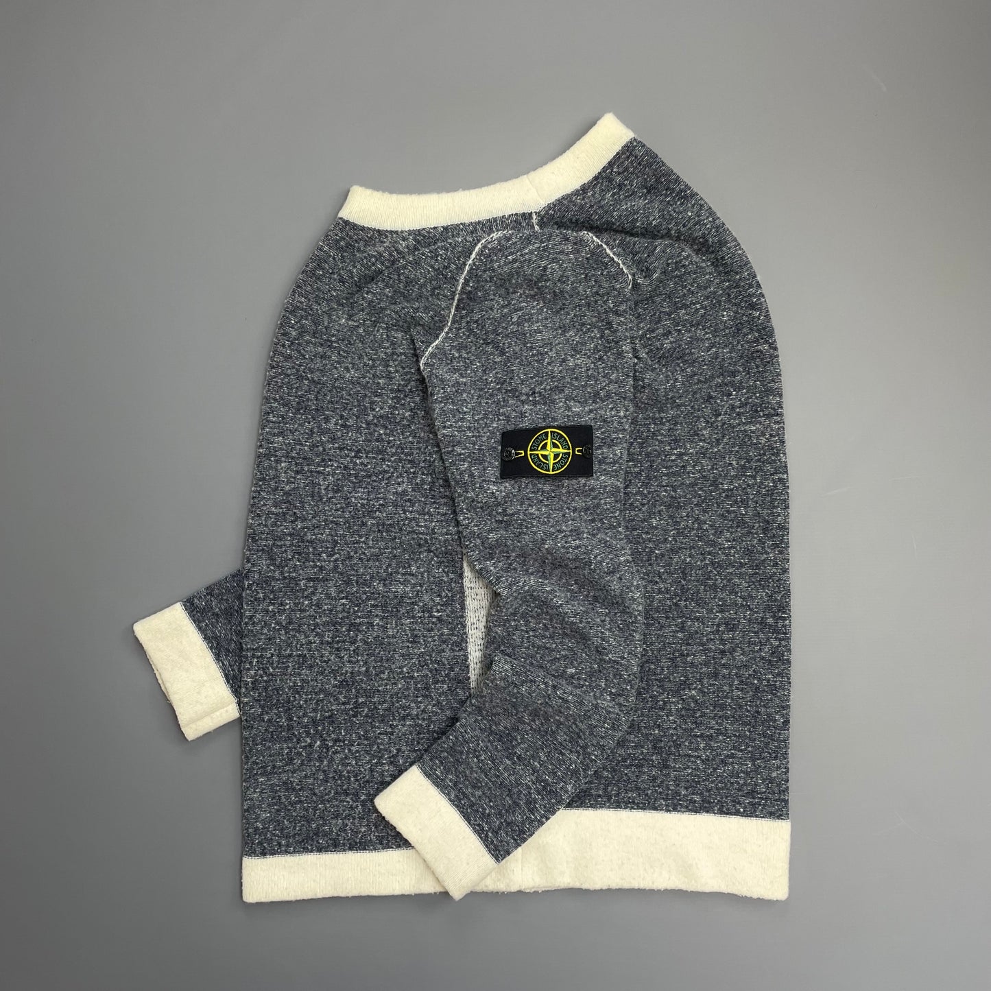Stone Island Cream & Grey AW17 Wool Blend Tri-Tone Knit Crewneck Jumper