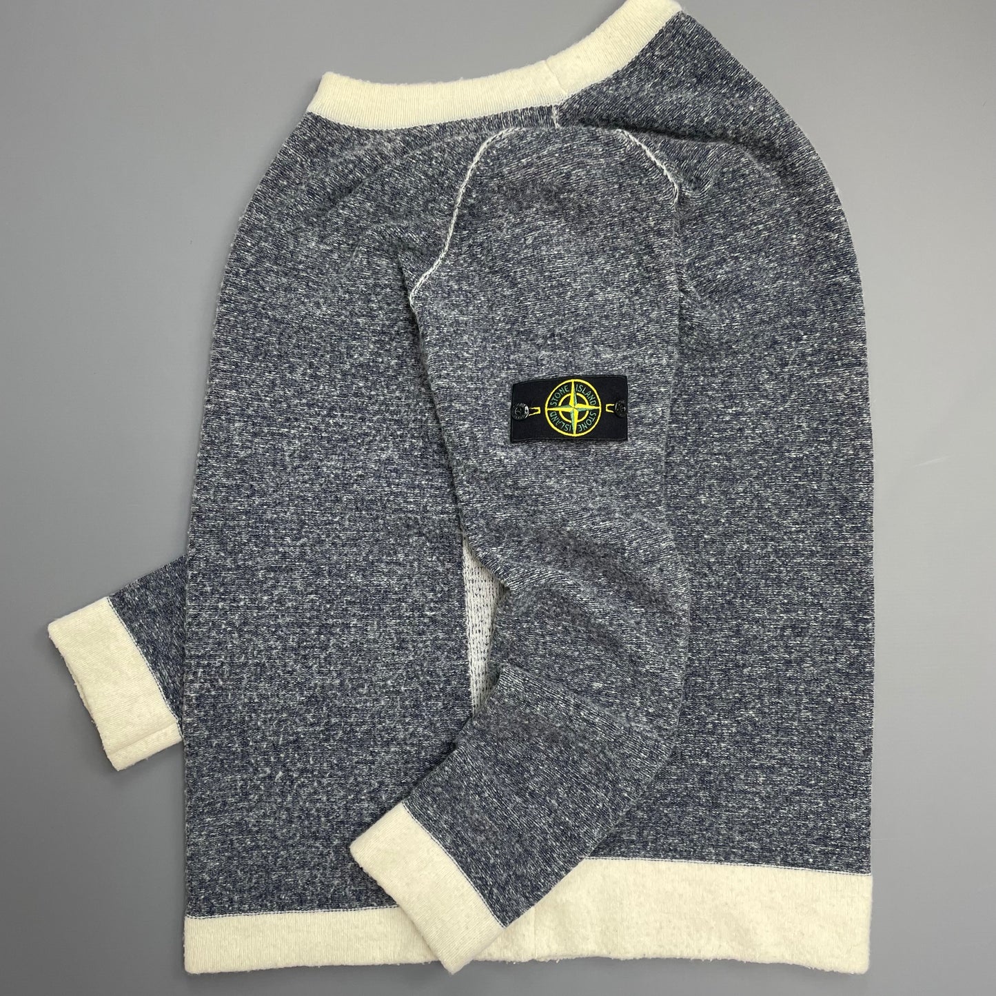 Stone Island Cream & Grey AW17 Wool Blend Tri-Tone Knit Crewneck Jumper