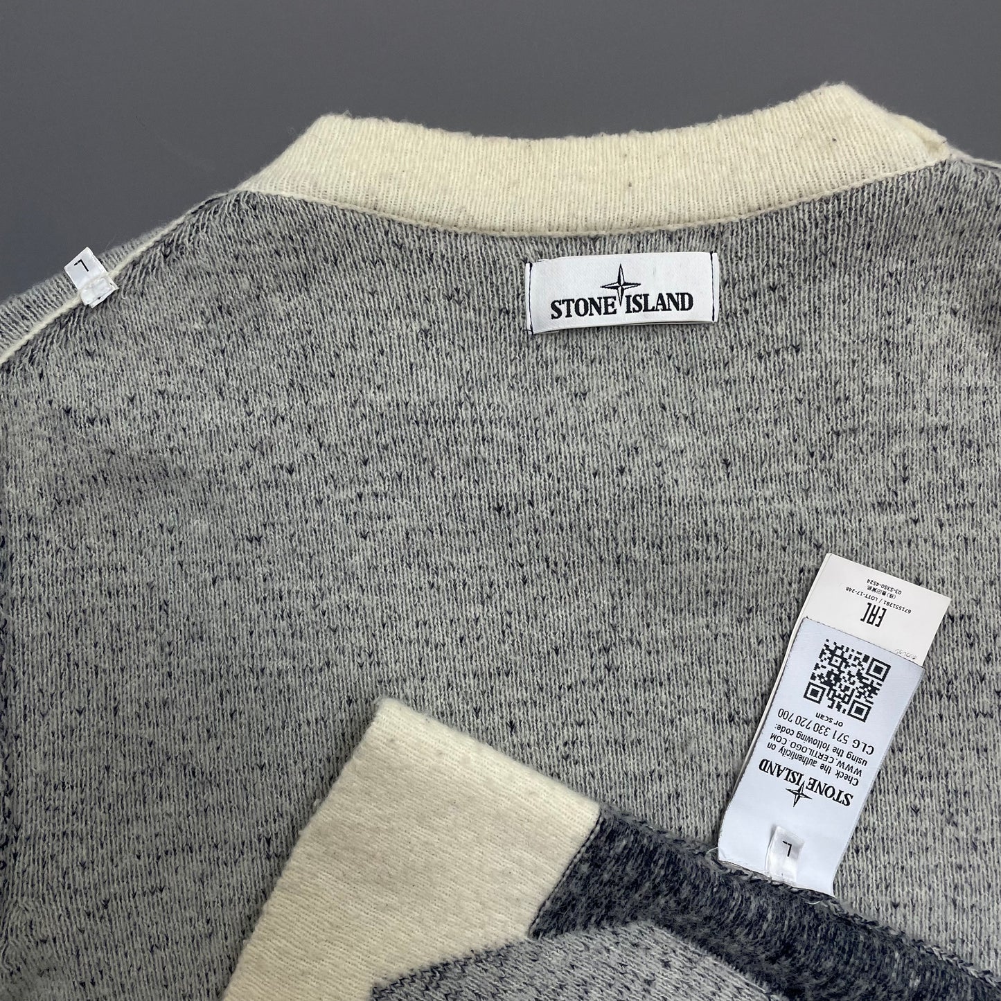 Stone Island Cream & Grey AW17 Wool Blend Tri-Tone Knit Crewneck Jumper
