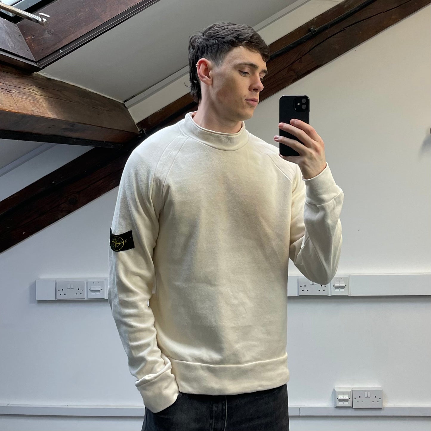 Stone Island Cream 00s Midweight Cotton Mockneck Jumper