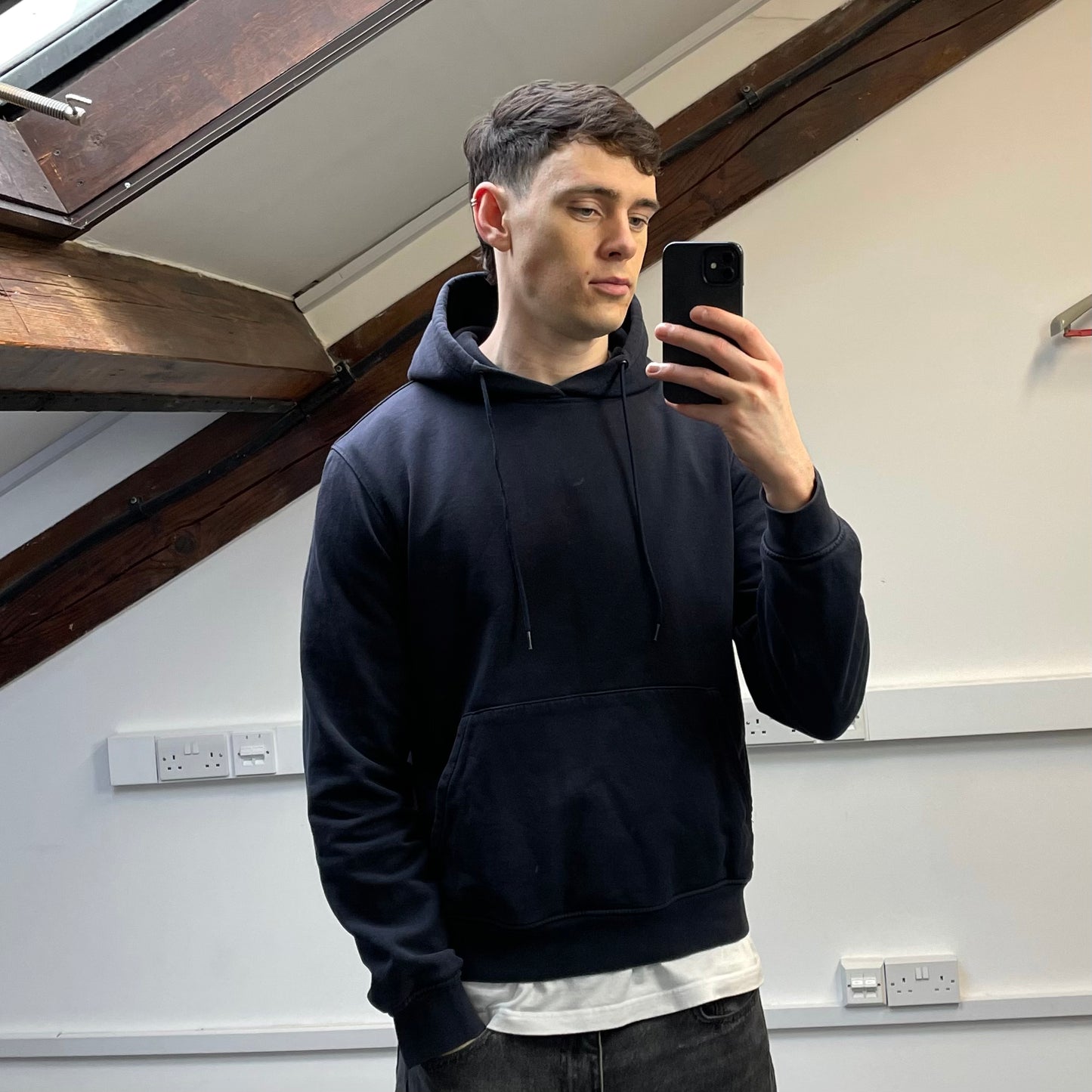 Prada Sport Navy Drawstring Zip-Through Cotton Hoodie