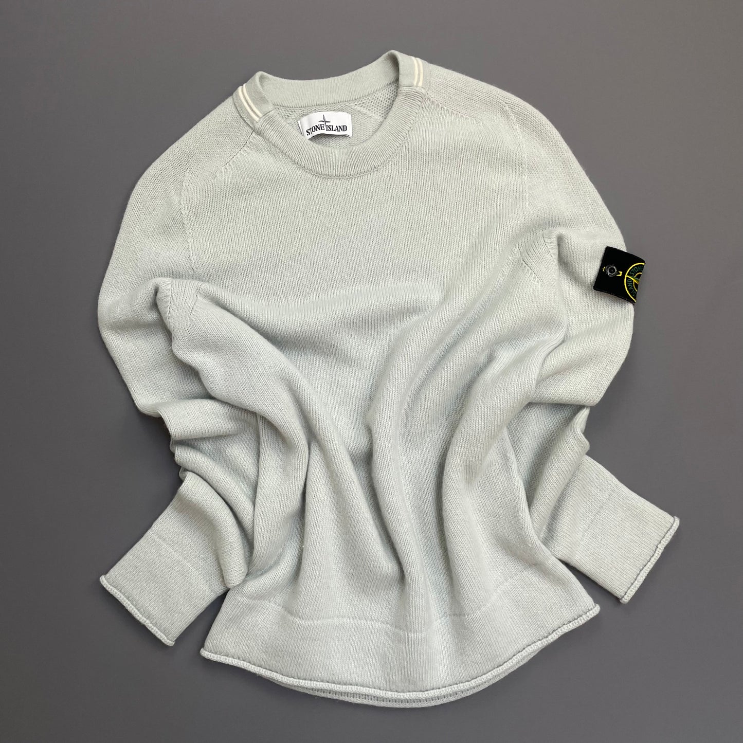Stone Island Light Blue AW19 Midweight Soft Knit Wool Crewneck Jumper