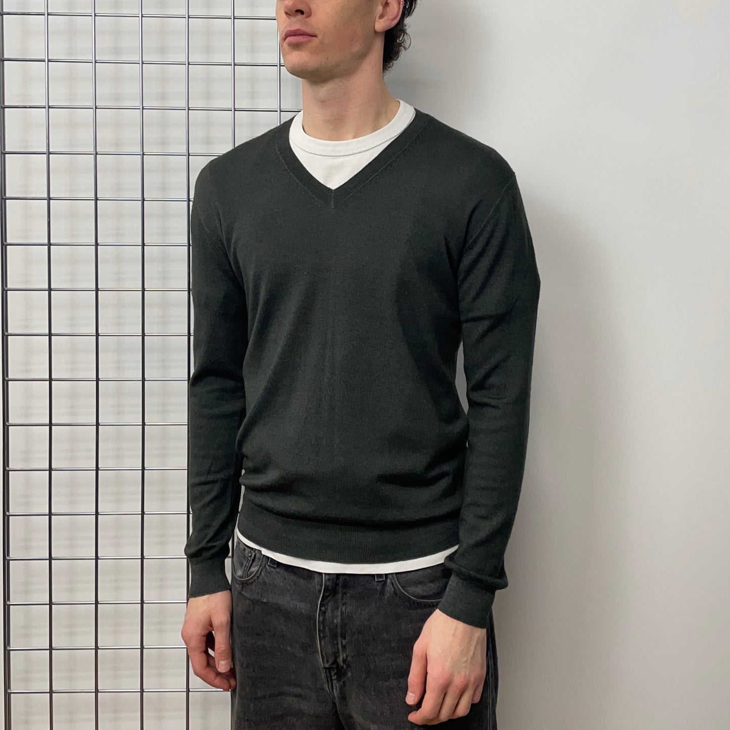 Prada Sport Forest Green 2009 Virgin Wool V-Neck Knit Jumper