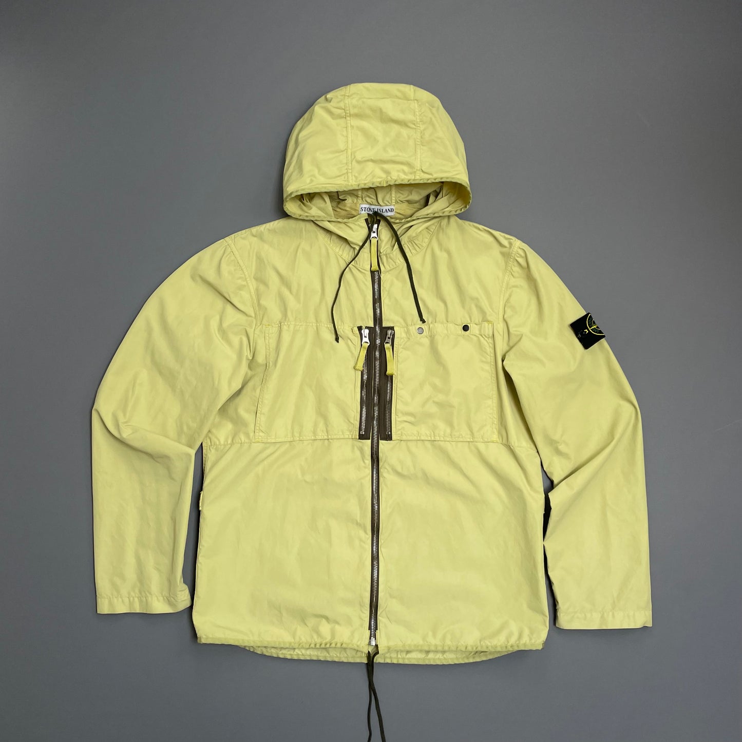 Stone Island Lime Green & Brown SS10 Coated Cotton/Nylon Hooded Windbreaker Jacket