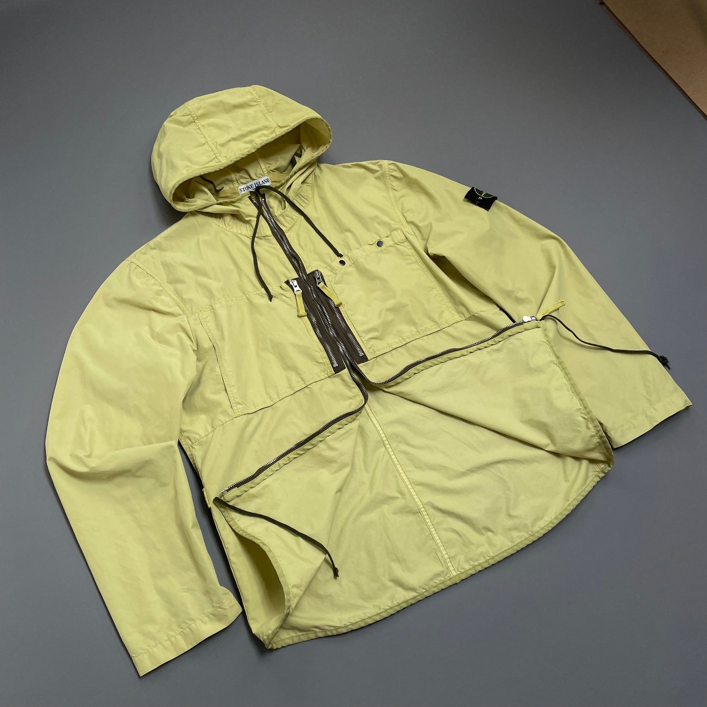 Stone Island Lime Green & Brown SS10 Coated Cotton/Nylon Hooded Windbreaker Jacket