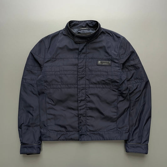 Prada Navy 2007 Leather Trim Biker Jacket