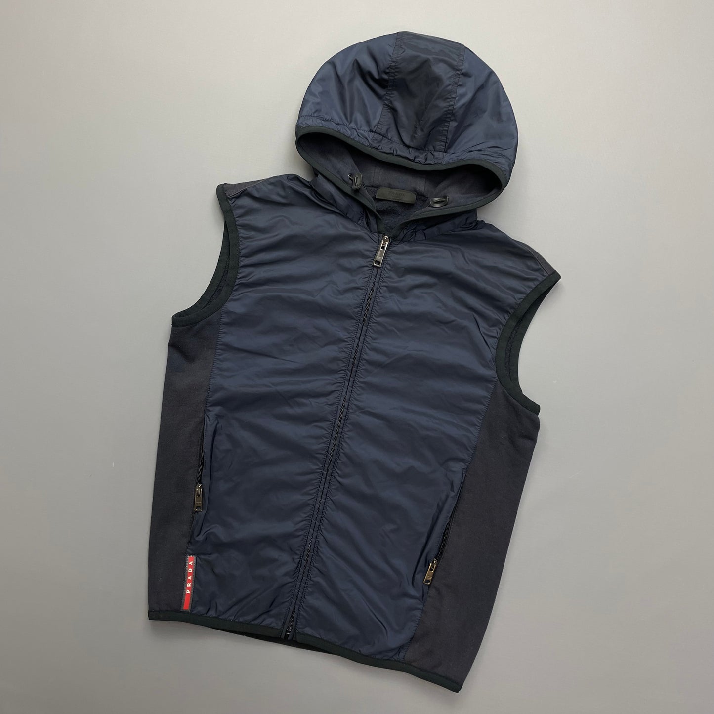Prada Sport Navy Nylon Hooded Gilet Vest 2017