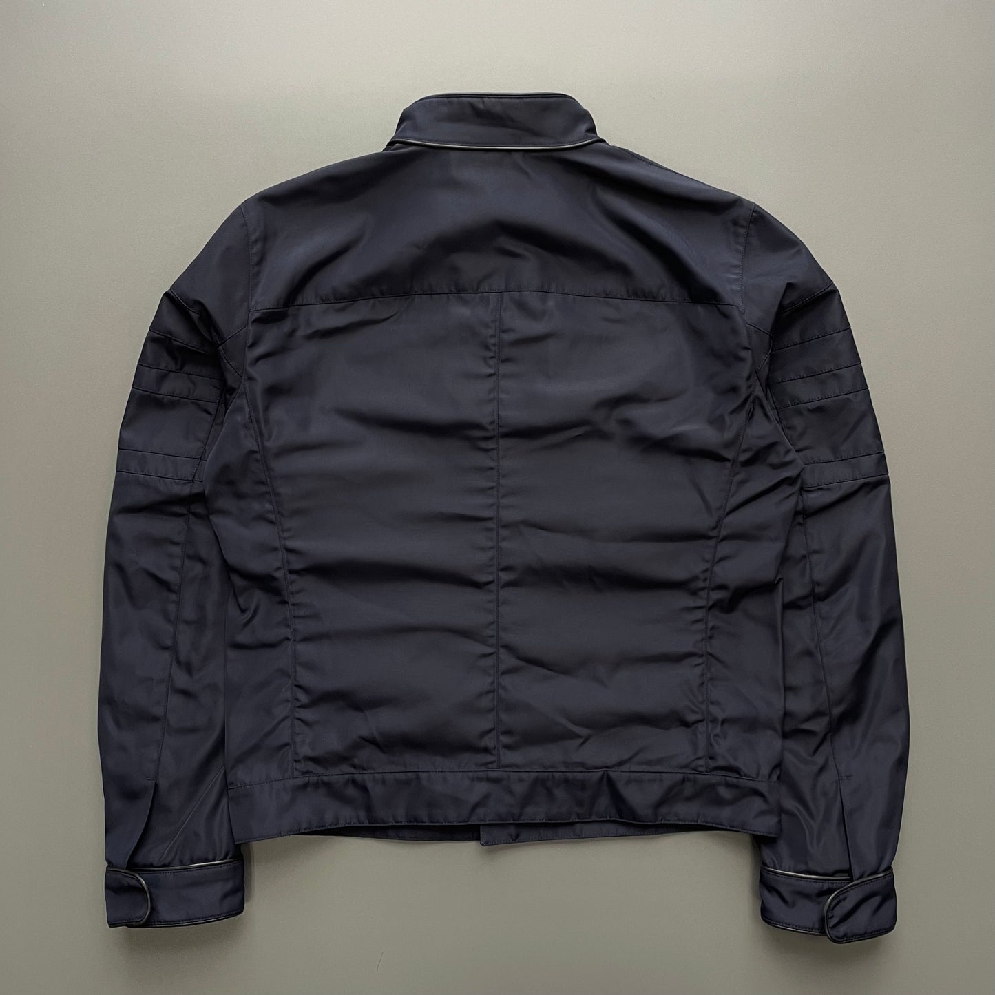 Prada Navy 2007 Leather Trim Biker Jacket