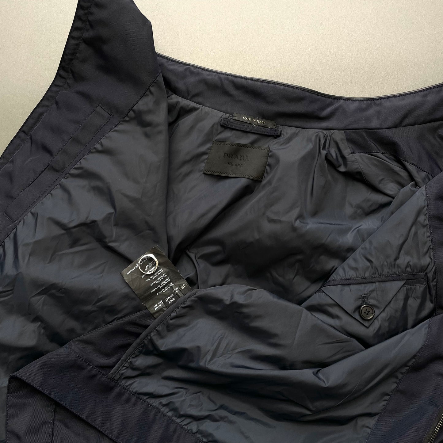 Prada Navy 2007 Leather Trim Biker Jacket