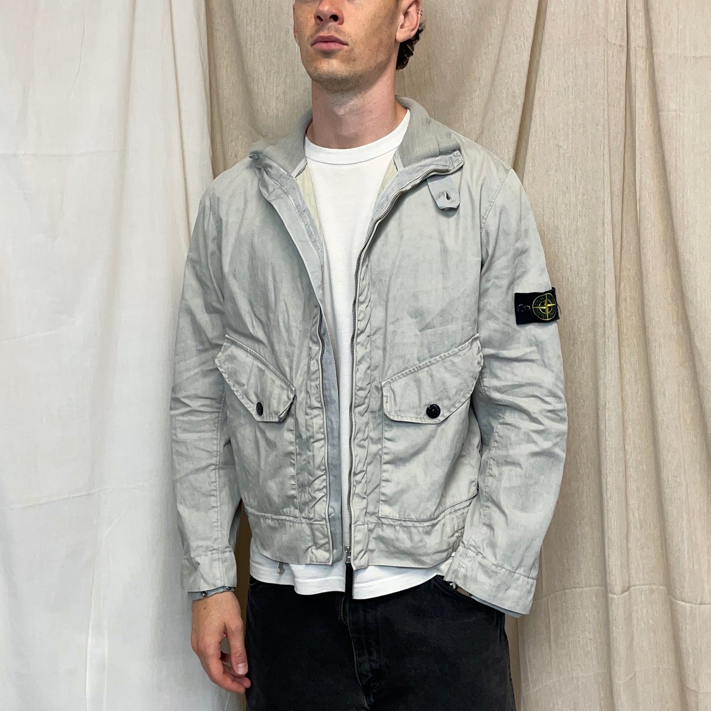 Stone Island Grey SS04 Linen Lino Flax Nylon Military Style Lightweight Jacket