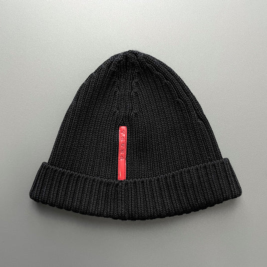 Prada Sport Black 00s Wool Ribbed Beanie