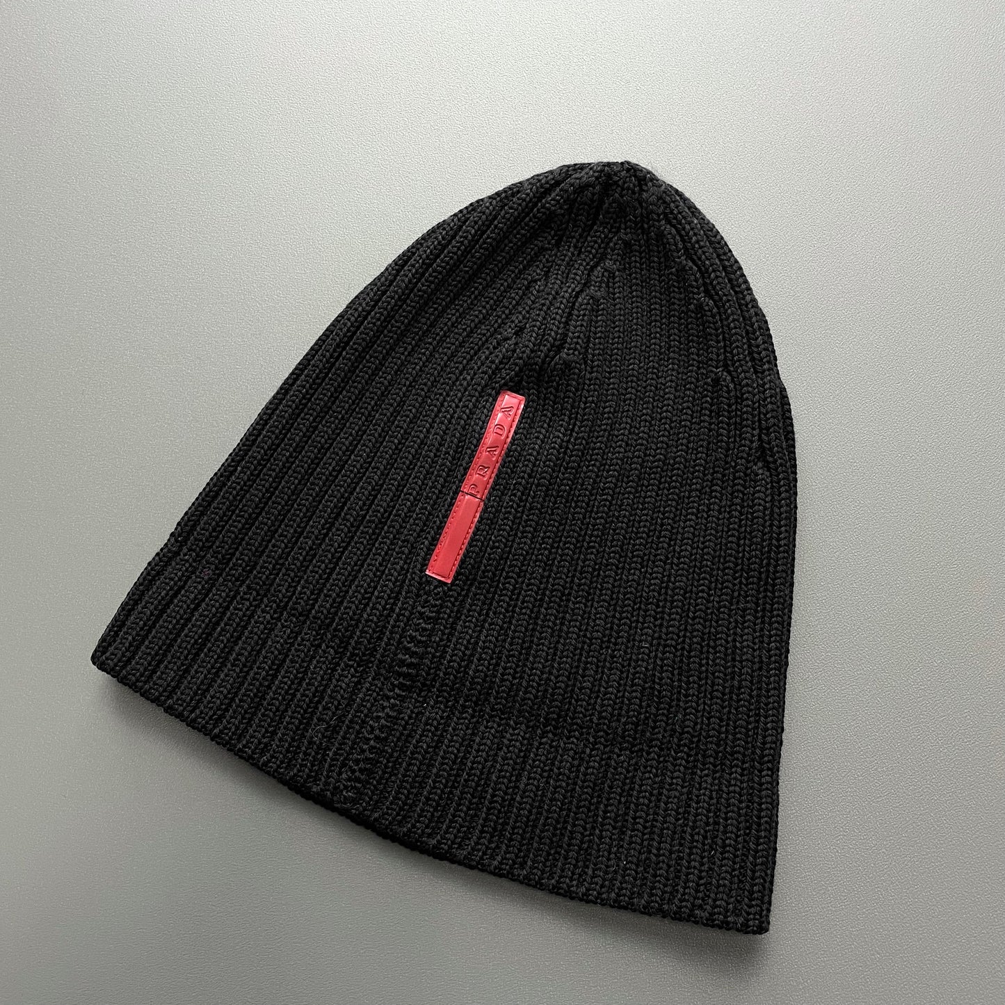 Prada Sport Black 00s Wool Ribbed Beanie