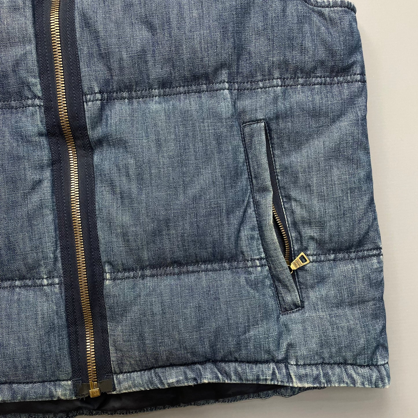 Prada Sport Blue Denim Down-Padded Gilet w/ Concealed Hood