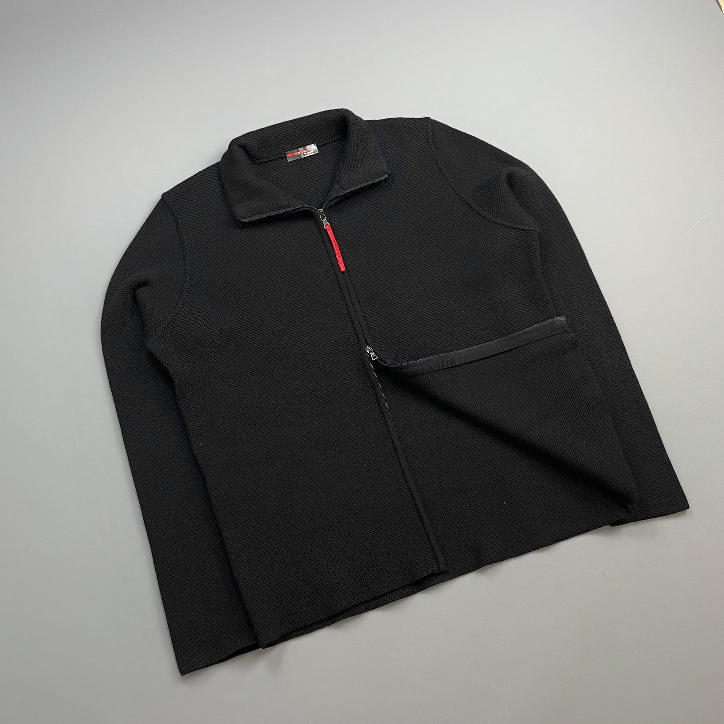 Prada Sport Black 00s Heavy Wool Knit Cardigan Jacket
