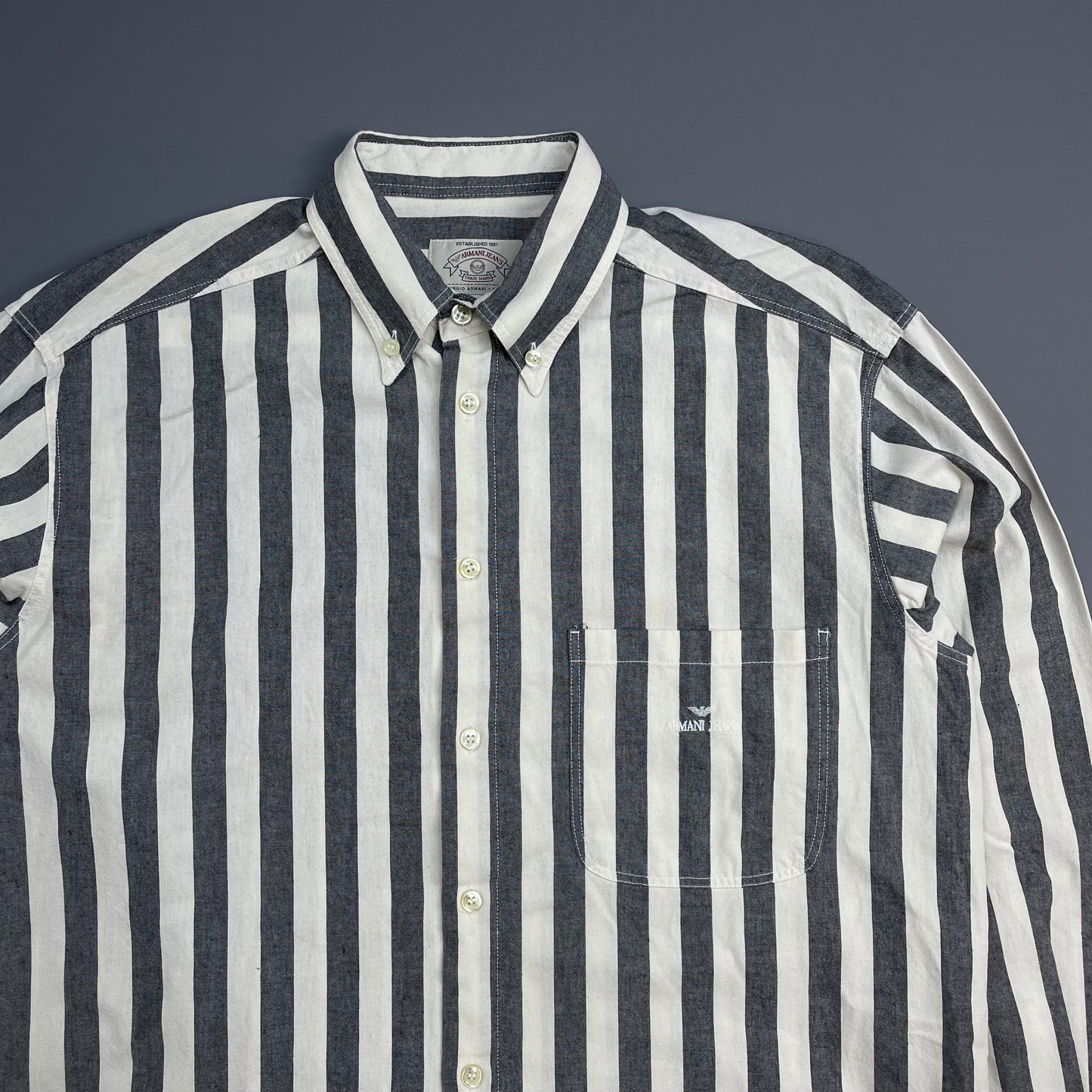Armani Jeans Dark Grey & White 90s Striped Shirt