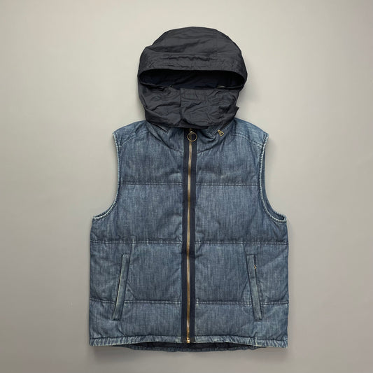 Prada Sport Blue Denim Down-Padded Gilet w/ Concealed Hood - OUT FOR RENTAL