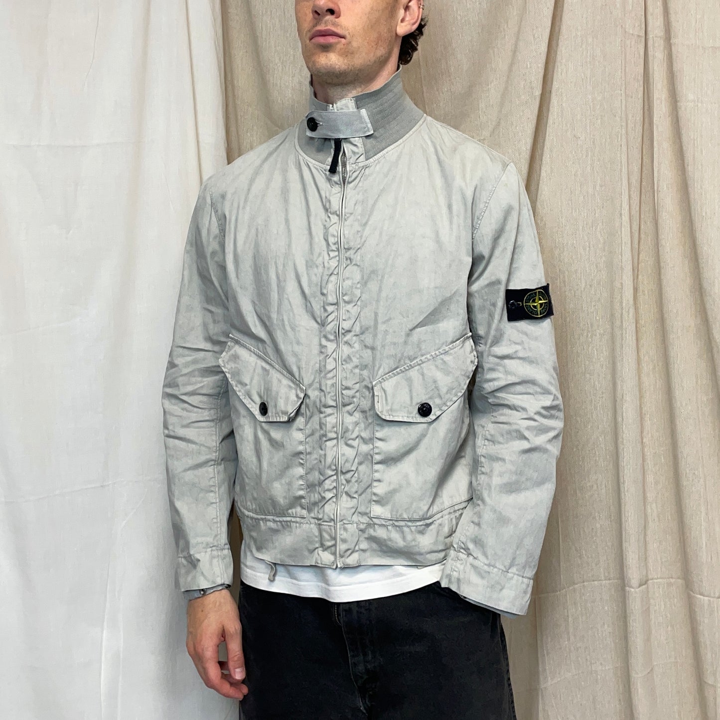 Stone Island Grey SS04 Linen Lino Flax Nylon Military Style Lightweight Jacket