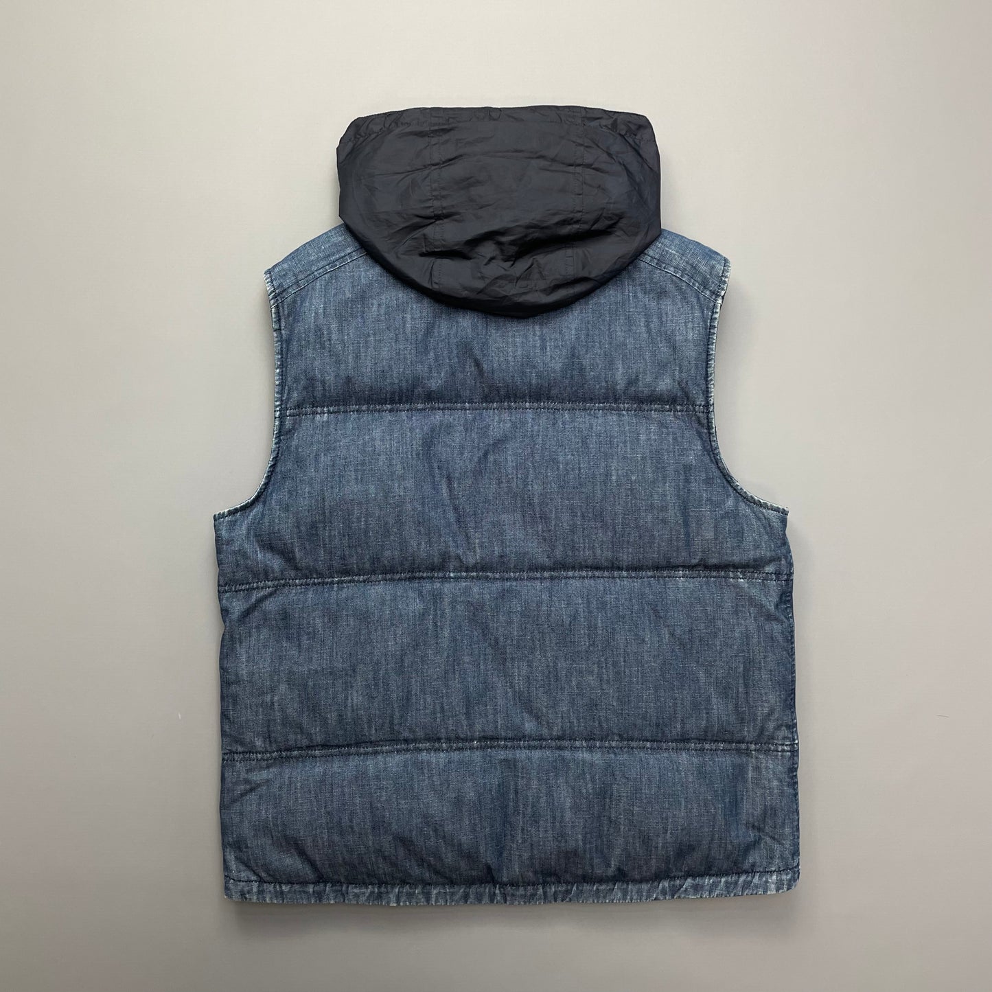 Prada Sport Blue Denim Down-Padded Gilet w/ Concealed Hood