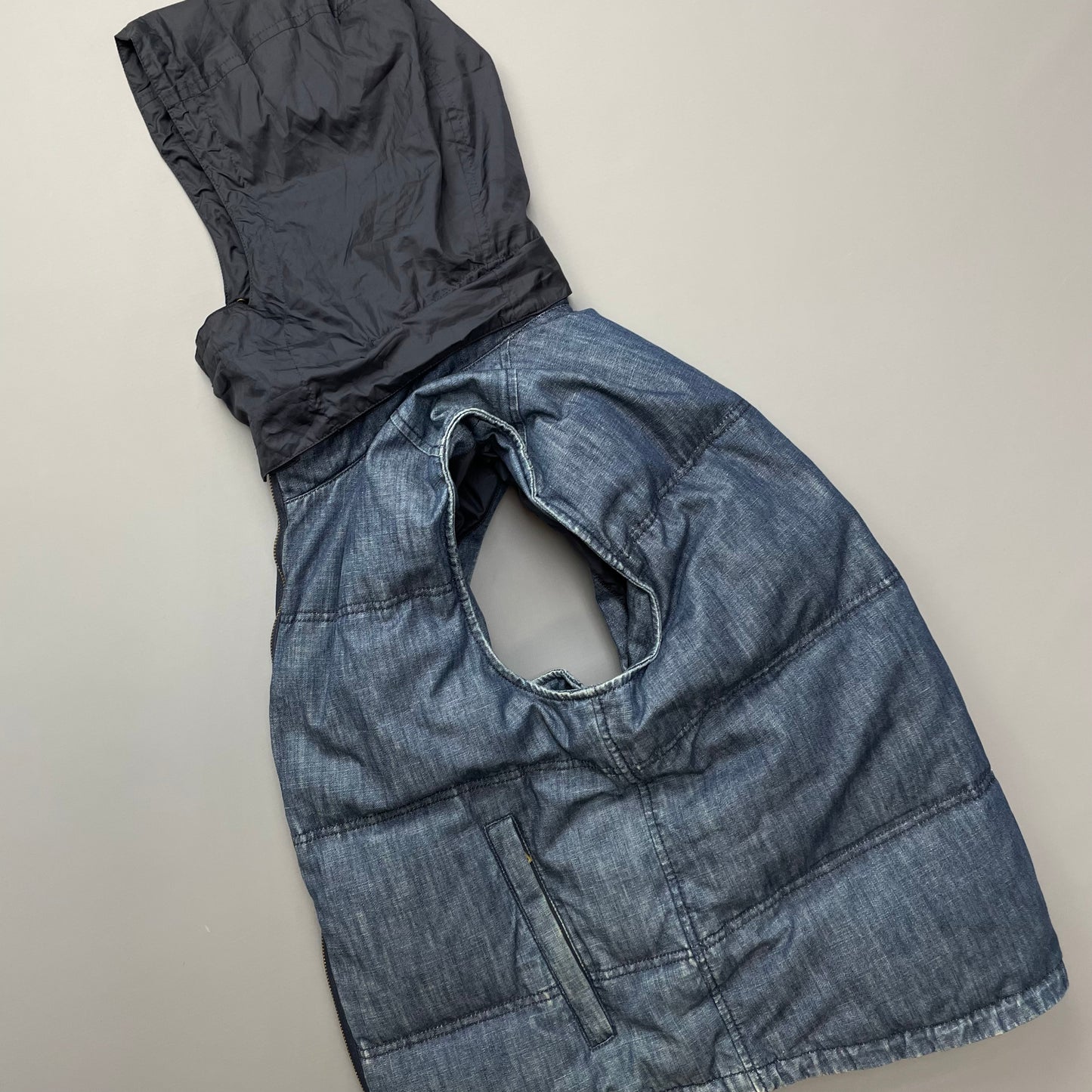 Prada Sport Blue Denim Down-Padded Gilet w/ Concealed Hood