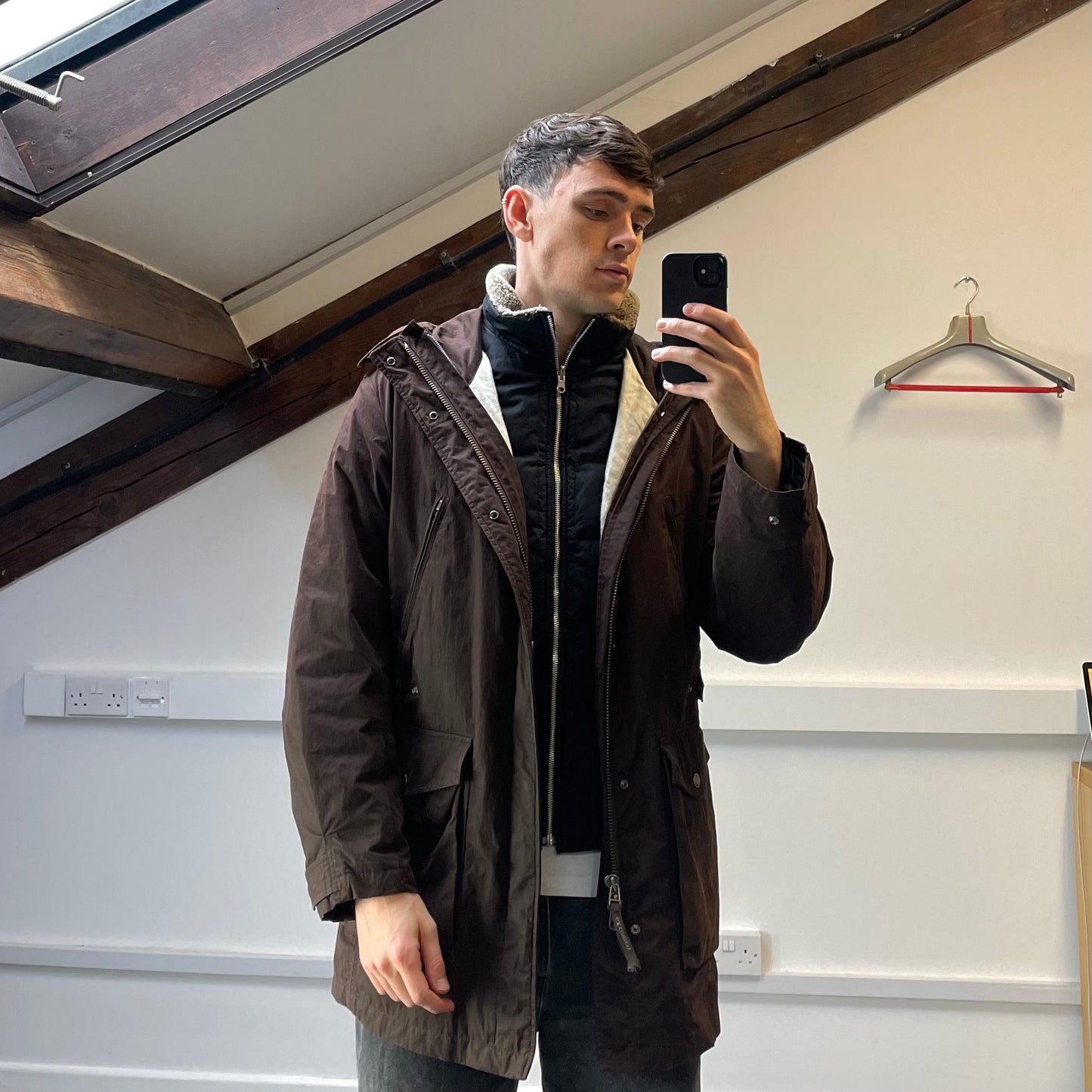 C.P. Company Brown Shearling Lined Piuma Doca Parka Coat AW05