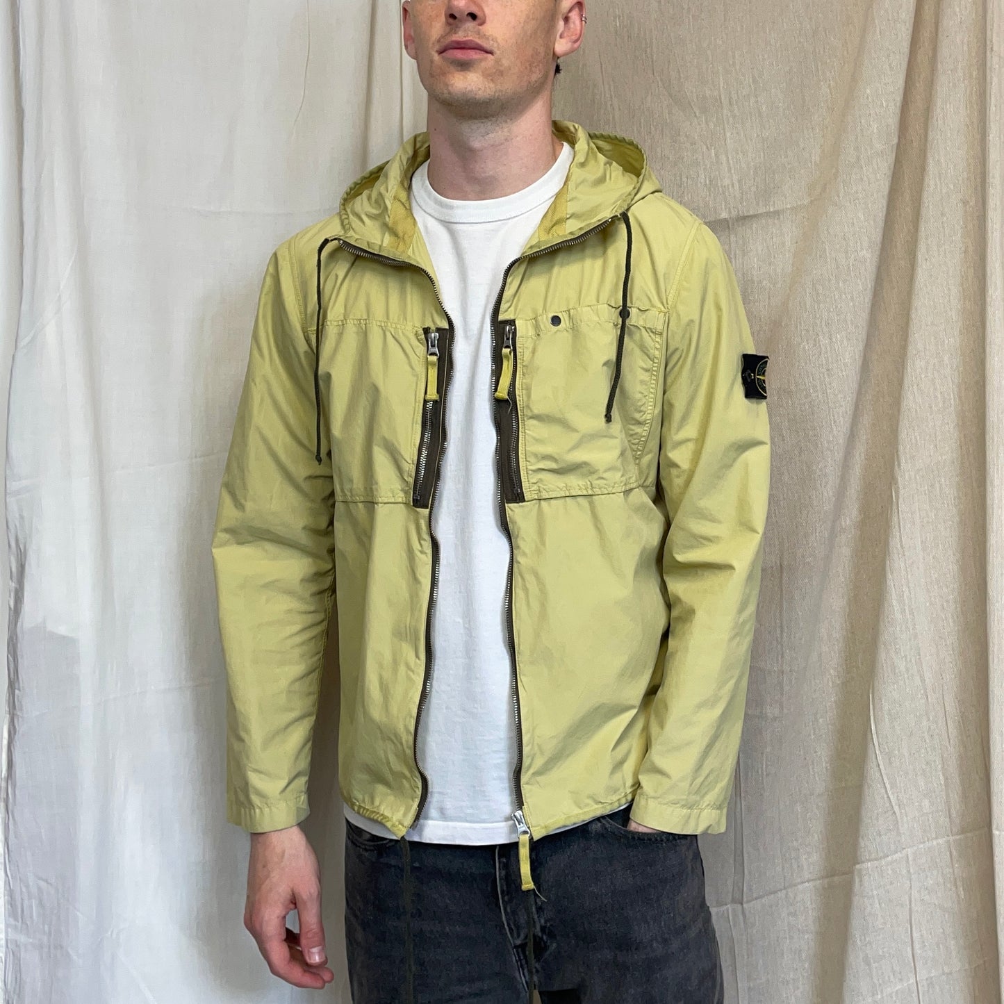 Stone Island Lime Green & Brown SS10 Coated Cotton/Nylon Hooded Windbreaker Jacket