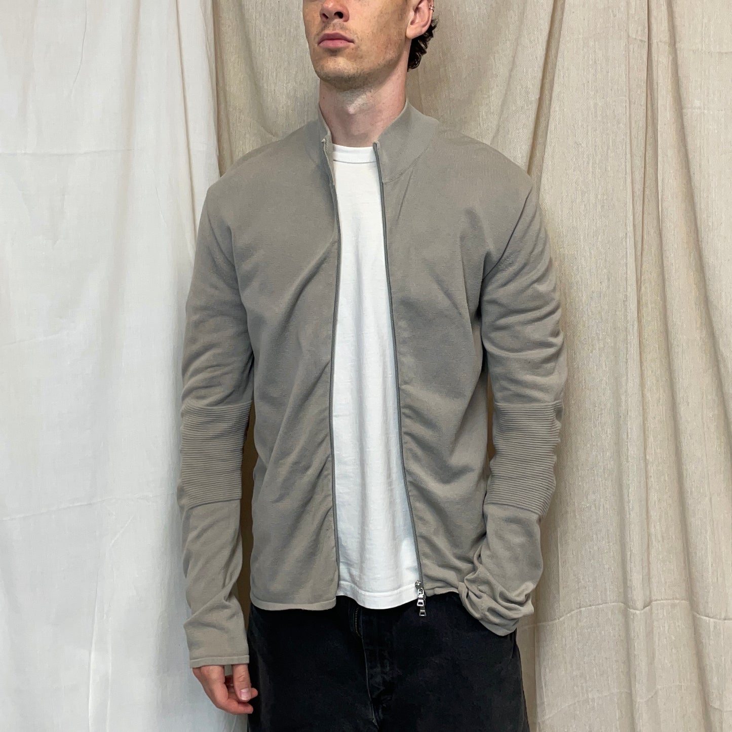 Prada Sport Grey 90s Cotton Knit Zip-Through Technical Cardigan Jumper