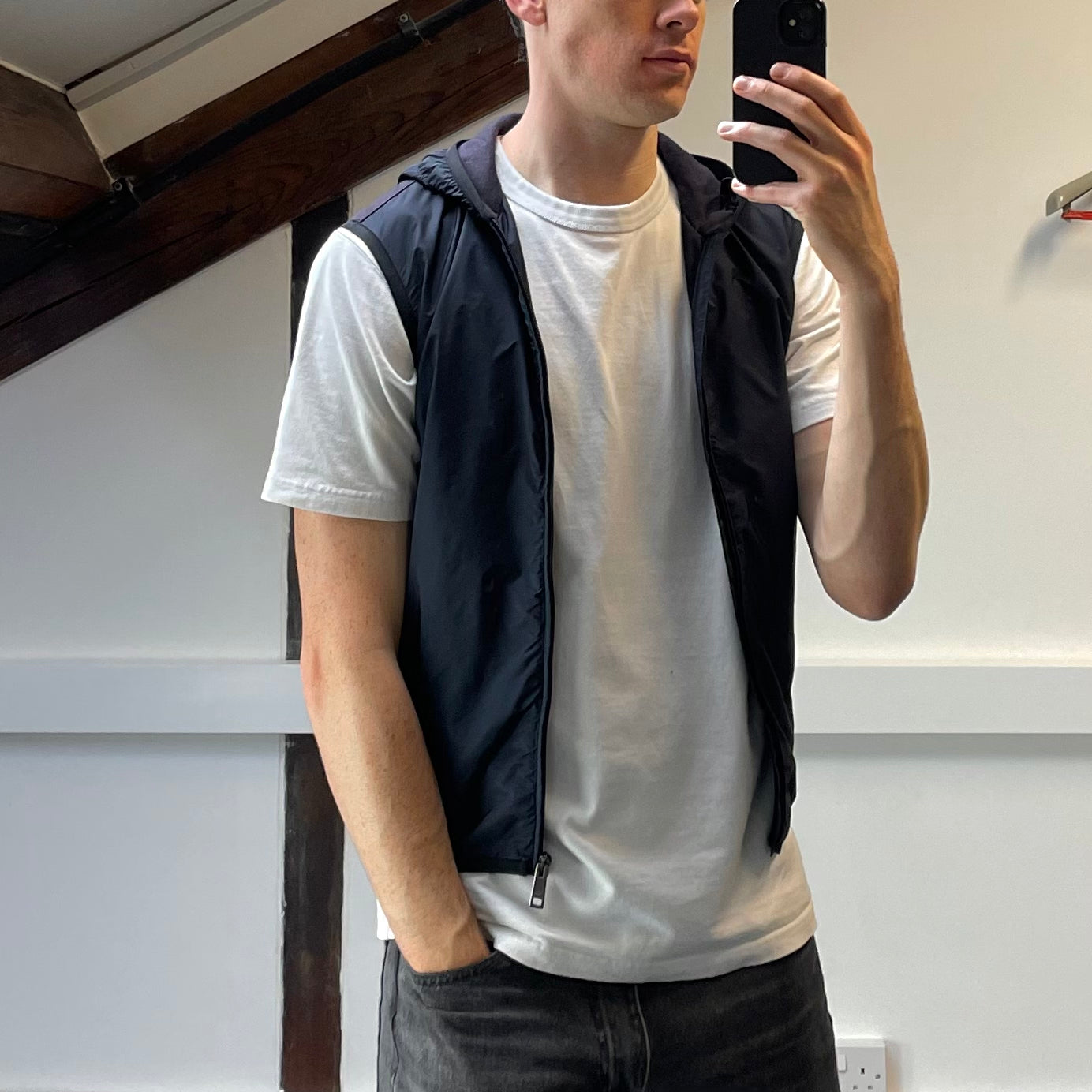 Prada Sport Navy Nylon Hooded Gilet Vest 2017