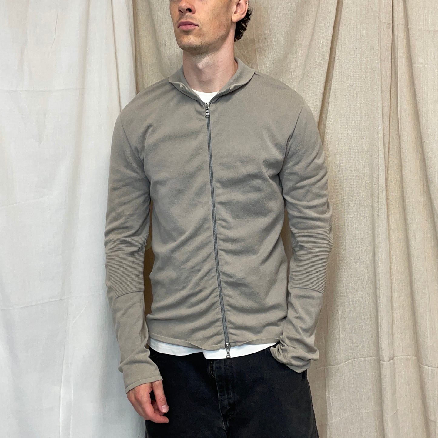 Prada Sport Grey 90s Cotton Knit Zip-Through Technical Cardigan Jumper