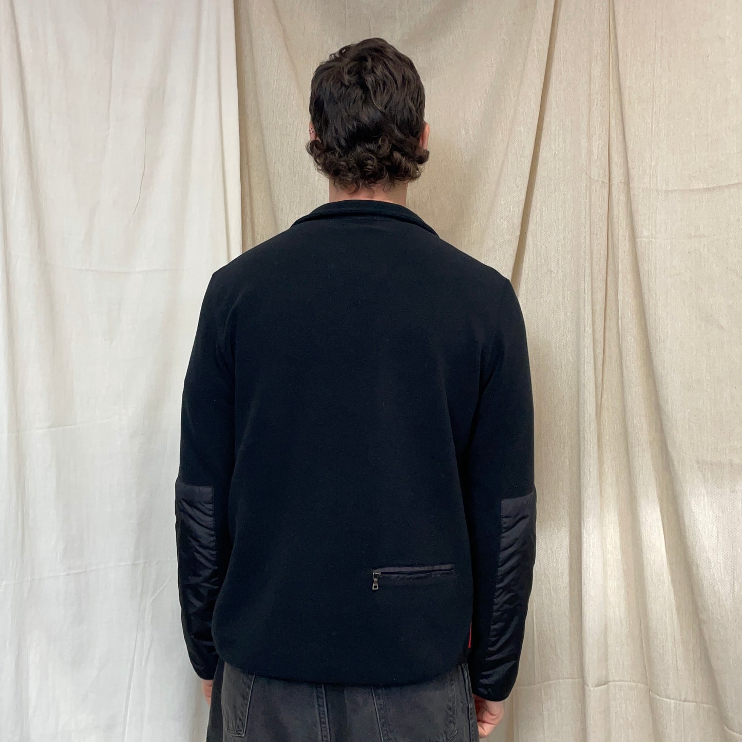 Prada Sport Black 2010 Rear Pocket Nylon Panelled Fleece Jacket