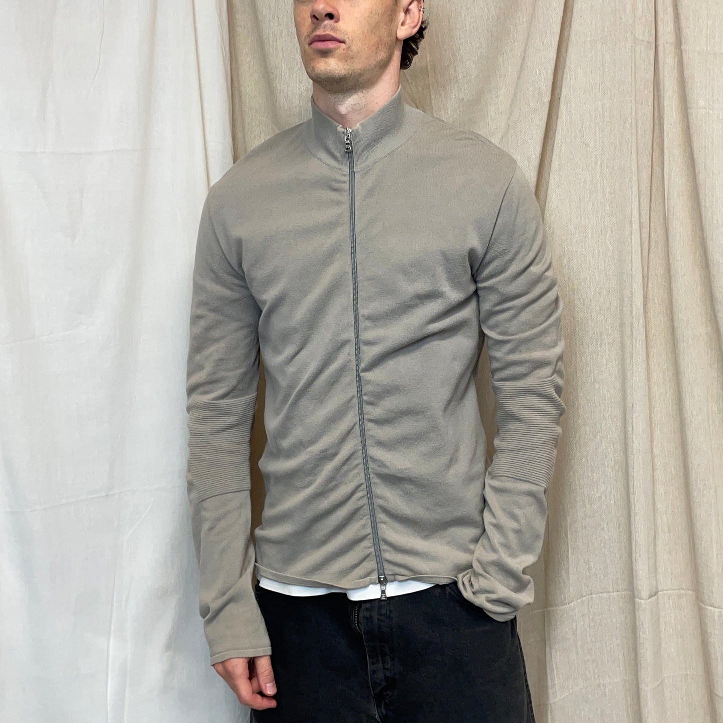 Prada Sport Grey 90s Cotton Knit Zip-Through Technical Cardigan Jumper