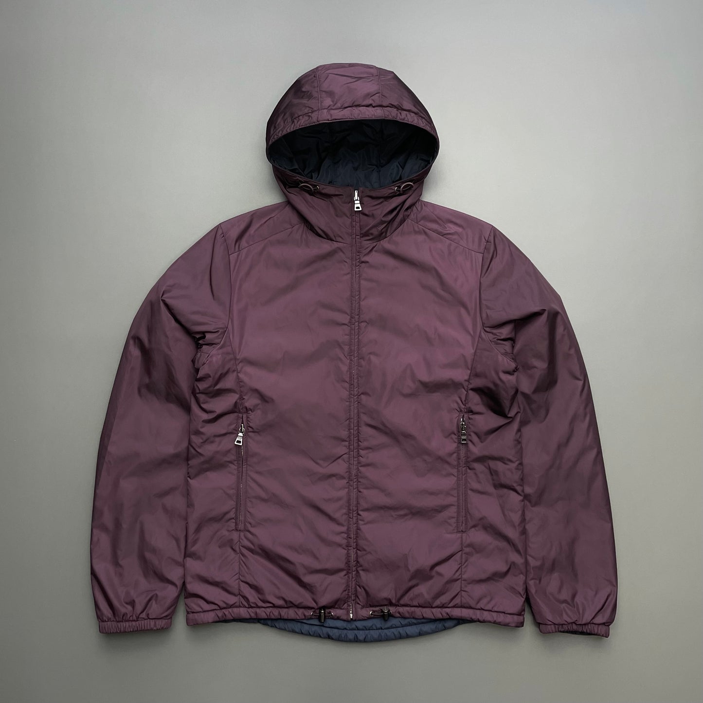 Prada Sport Navy & Burgundy 2013 Nylon Reversible Padded Hooded Jacket