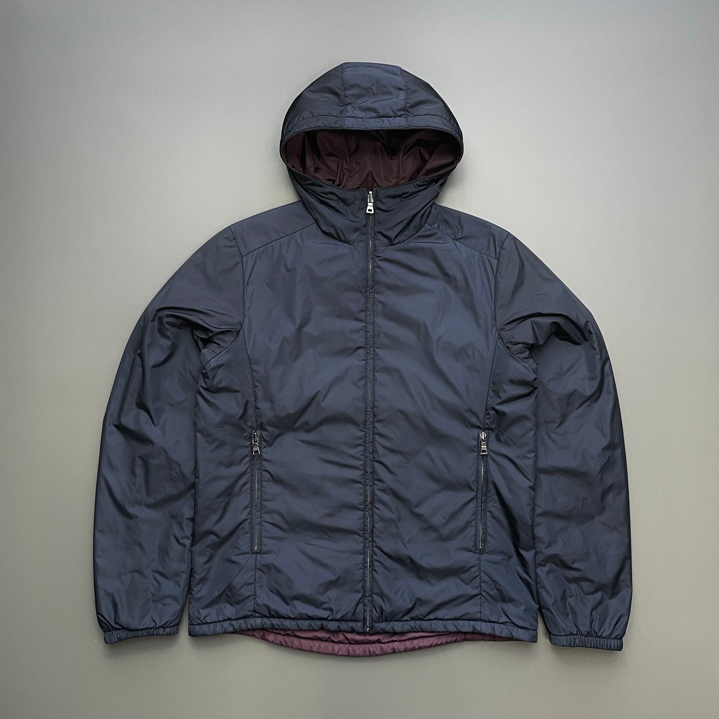 Prada Sport Navy & Burgundy 2013 Nylon Reversible Padded Hooded Jacket