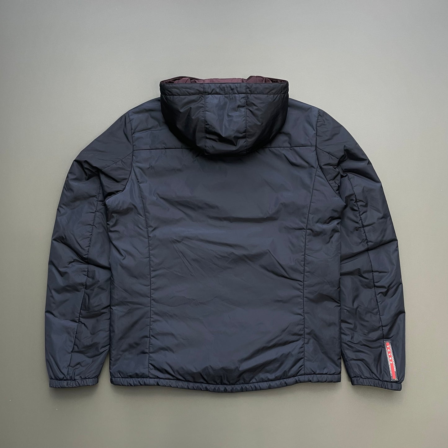 Prada Sport Navy & Burgundy 2013 Nylon Reversible Padded Hooded Jacket