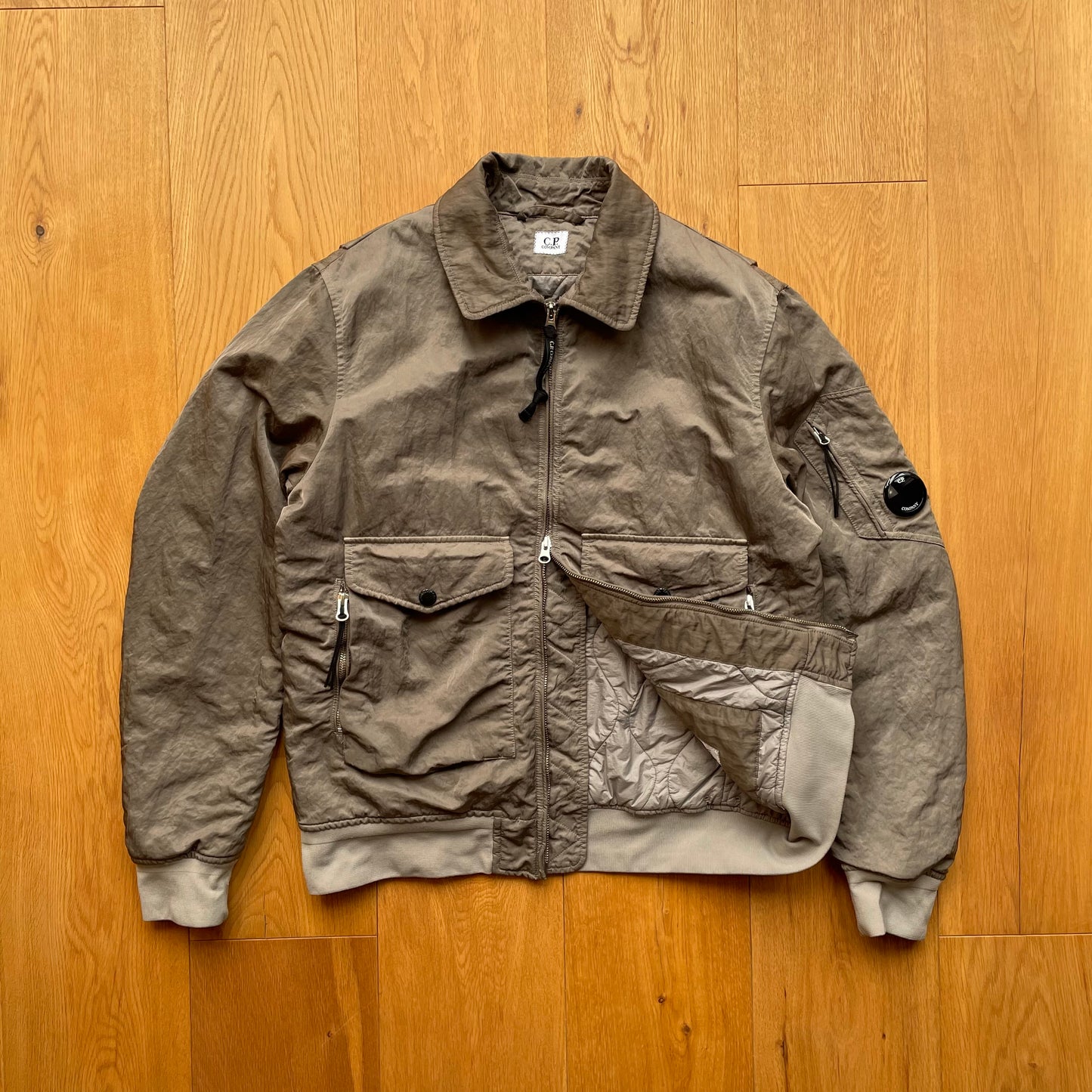C.P. Company Nylon B Grey Shimmer Bomber Jacket