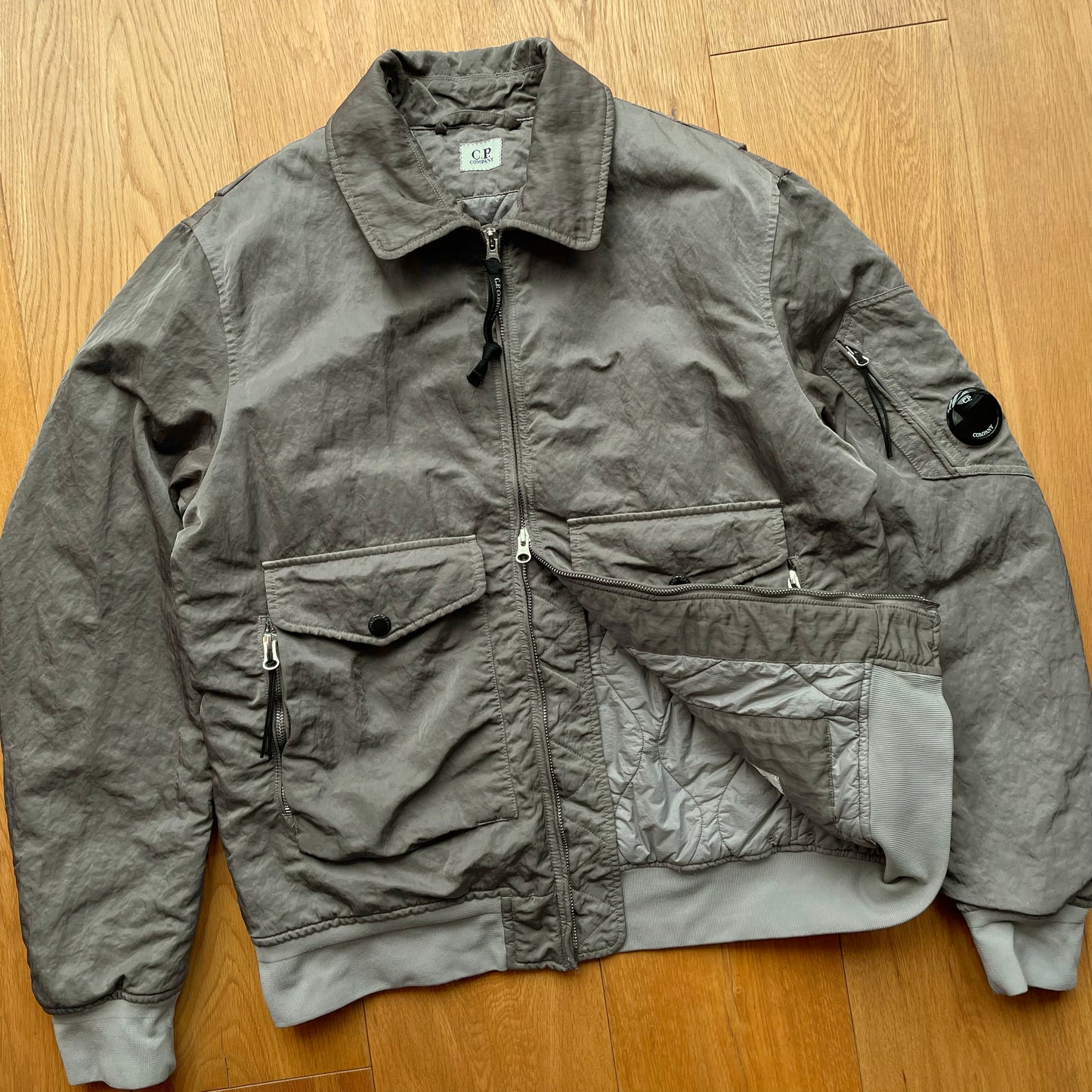 C.P. Company Nylon B Grey Shimmer Bomber Jacket