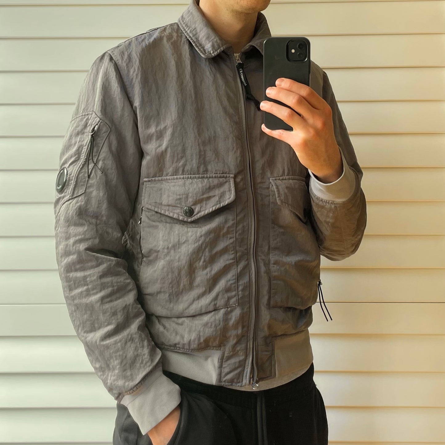 C.P. Company Nylon B Grey Shimmer Bomber Jacket