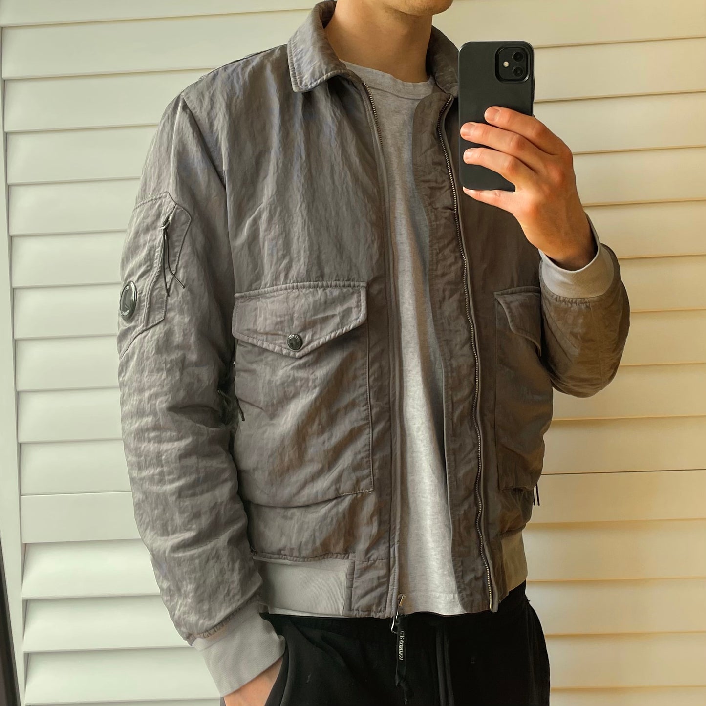 C.P. Company Nylon B Grey Shimmer Bomber Jacket