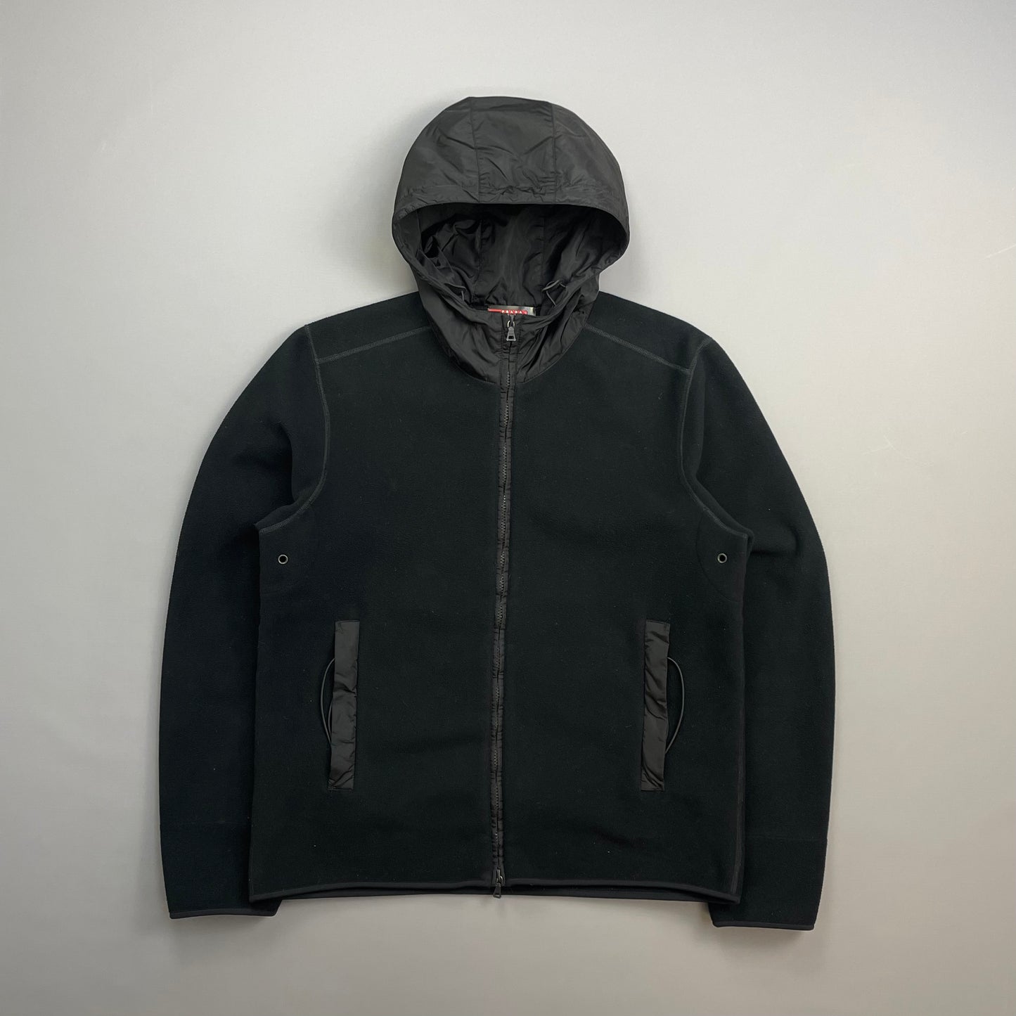 Prada Sport 00s Black Nylon Hood Zip-Through Technical Fleece Jacket