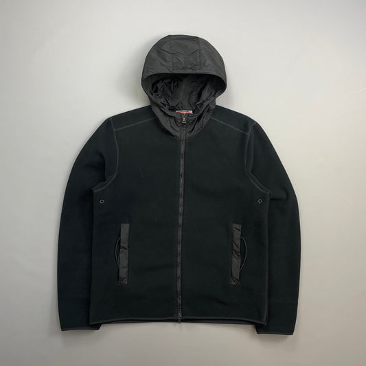 Prada Sport 00s Black Nylon Hood Zip-Through Technical Fleece Jacket