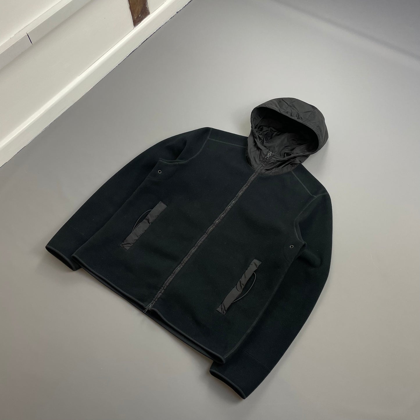 Prada Sport 00s Black Nylon Hood Zip-Through Technical Fleece Jacket