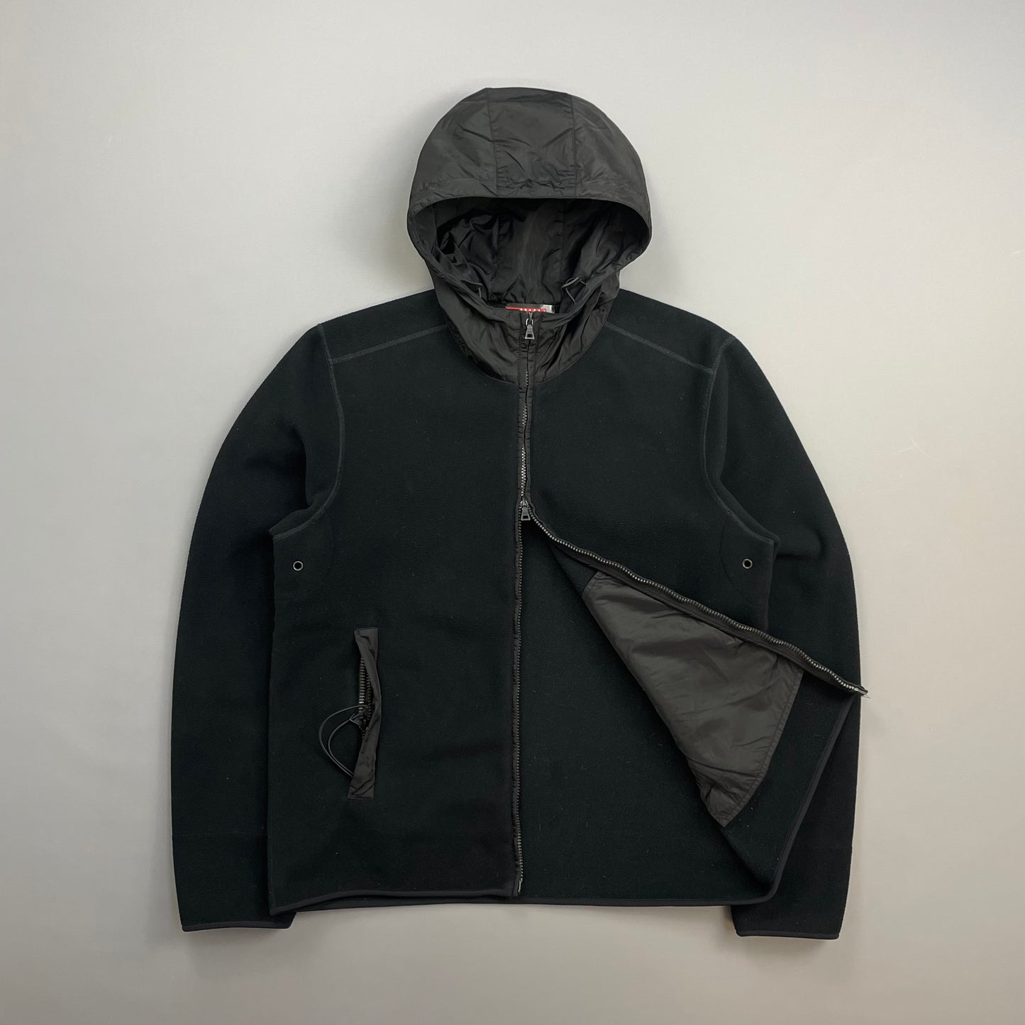 Prada Sport 00s Black Nylon Hood Zip-Through Technical Fleece Jacket