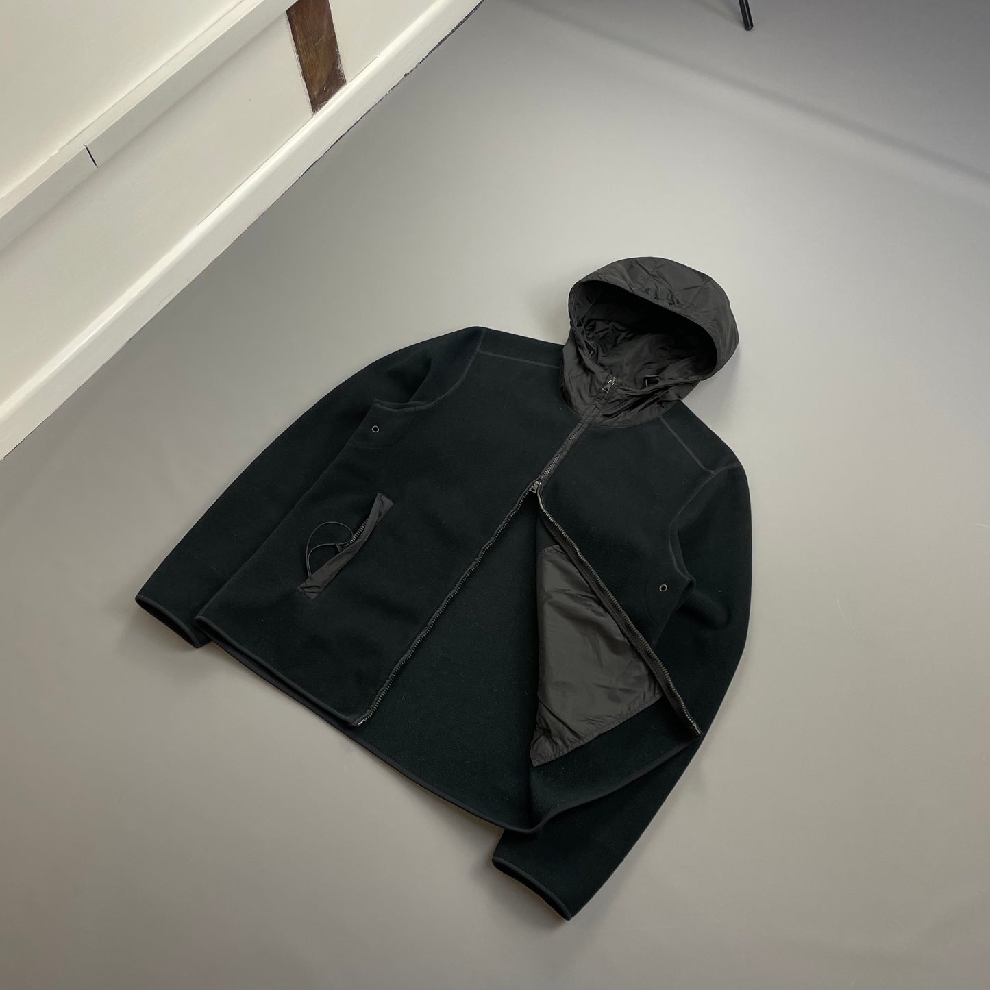 Prada Sport 00s Black Nylon Hood Zip-Through Technical Fleece Jacket